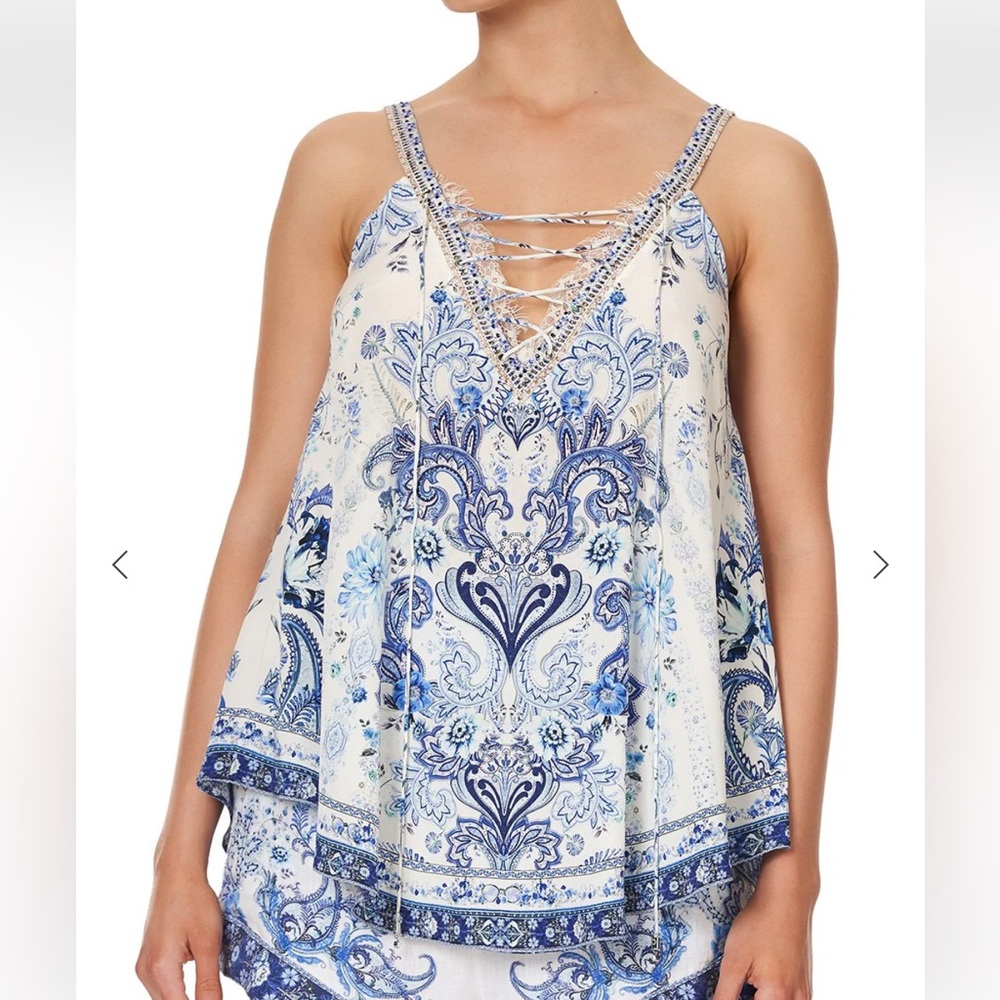 Camilla Talking about a Revolution lace up VNeck 100% silk L like new